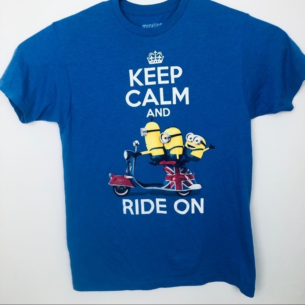 Minion blue graphic T Keep calm right on size XL